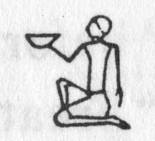 Hieroglyph tagged as: arm extended,bowl,kneeling,man,offering