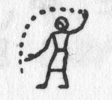 hieroglyph tagged as: dots, man, person, standing, throwing